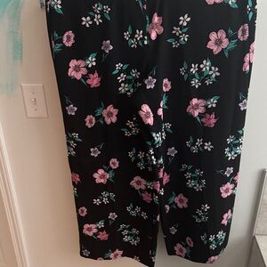 Torrid Black Pants with Pink and Green Floral Design